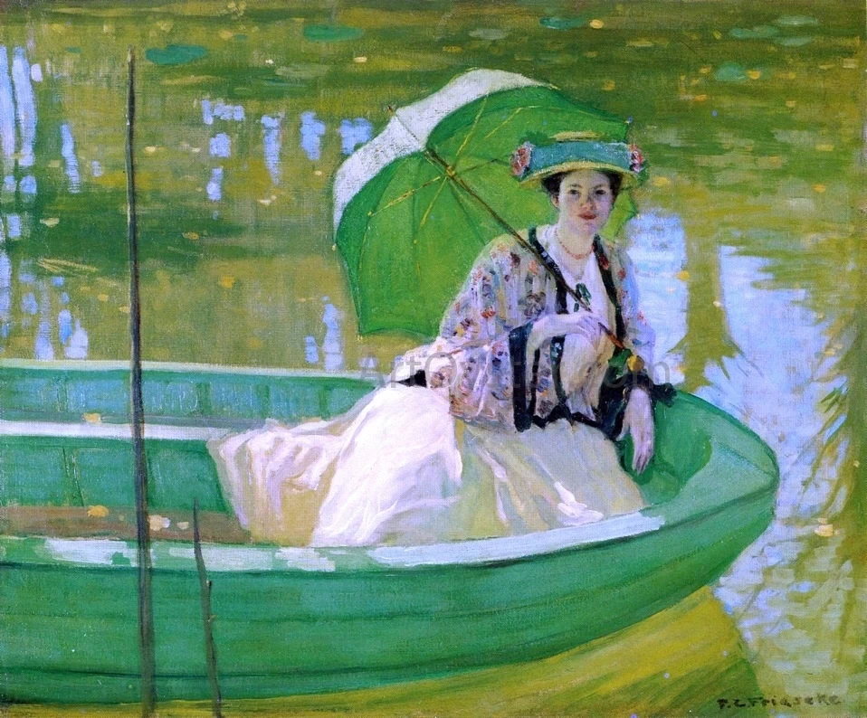 Donna in barca con parasole